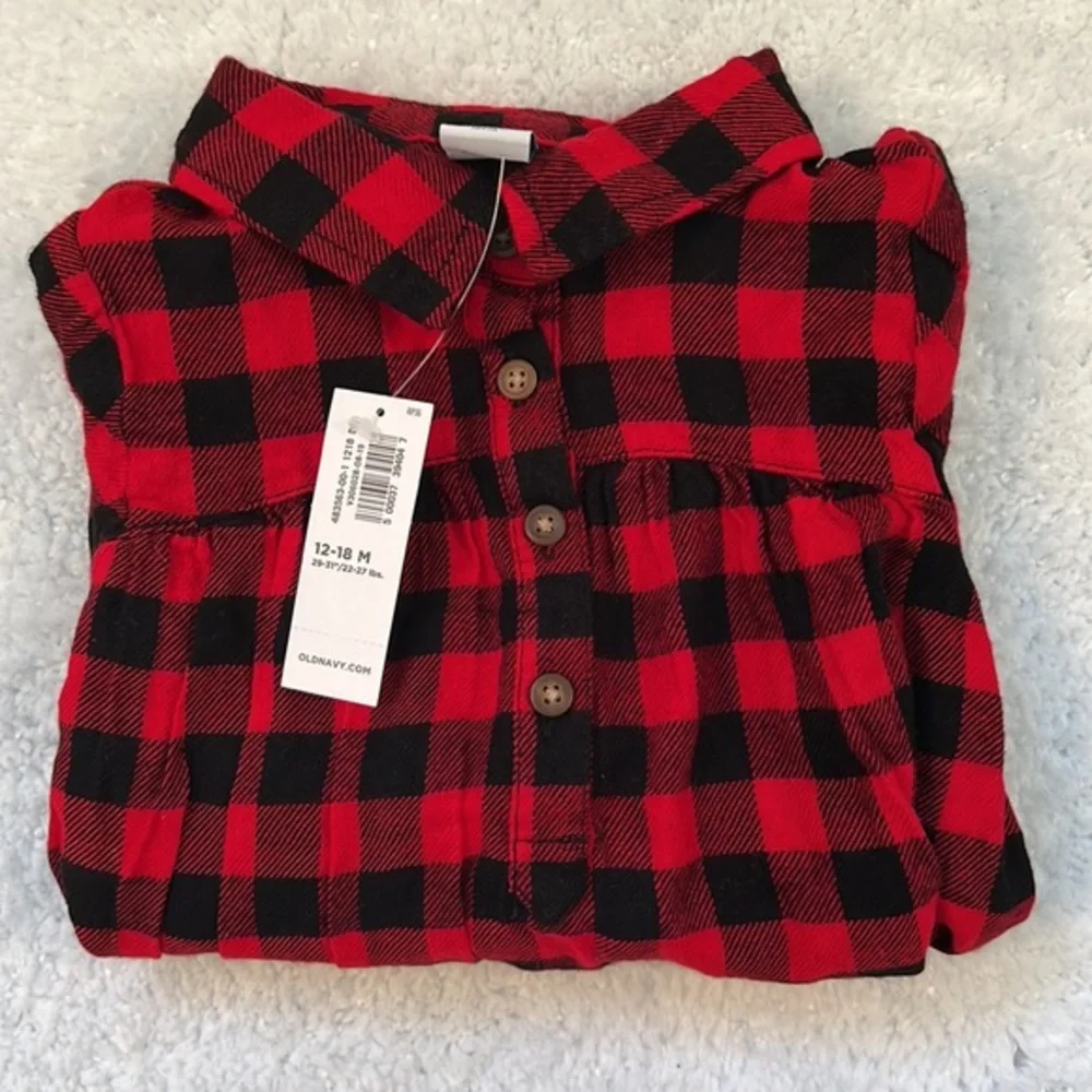 NWT Old Navy plaid girls shirt size 12-18 months